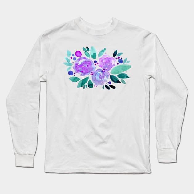 Watercolor flower bouquet - purple and green Long Sleeve T-Shirt by wackapacka